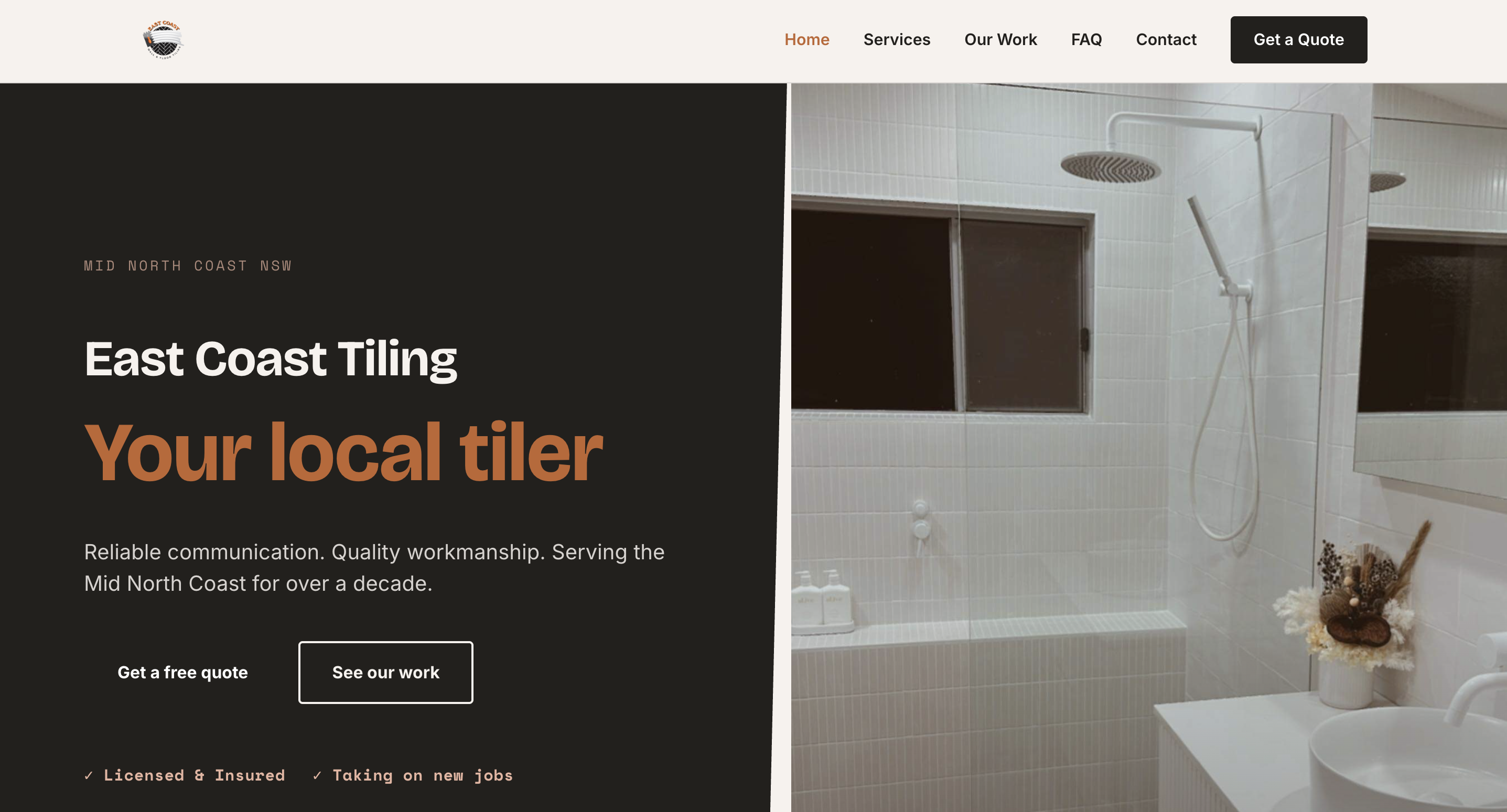 East Coast Wall & Floor Tiling website preview